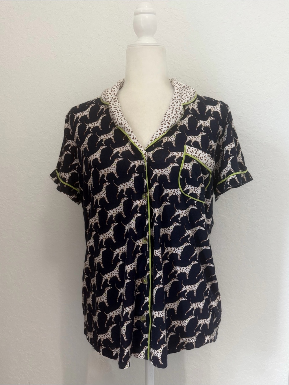 Anthropologie Navy Blue/Brown Spotted Dog Pajama Set Size S